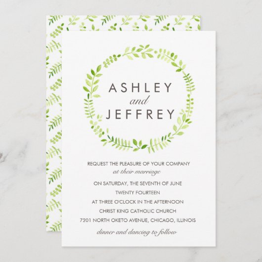 Waterverf Laurel met Patterned Back Kaart (Voorkant / Achterkant)