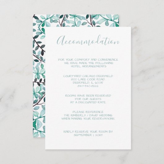 Waterverf Laurel Monogram accommodatiekaarten Informatiekaartje (Voorkant / Achterkant)