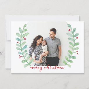 Waterverf Laurel Wreath Merry-kerstfoto Feestdagenkaart
