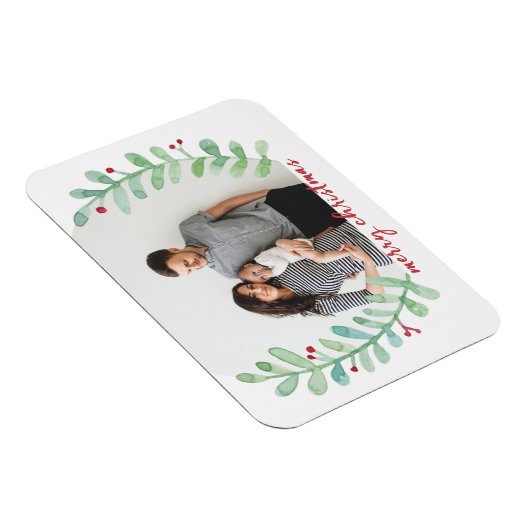 Waterverf Laurel Wreath Merry-kerstfoto Magneet (Rechterzijde)