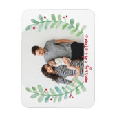 Waterverf Laurel Wreath Merry-kerstfoto Magneet (Verticaal)