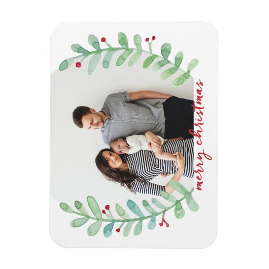 Waterverf Laurel Wreath Merry-kerstfoto Magneet (Verticaal)