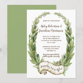 Waterverf Laurel Wreath Scroll Banner Wedding Kaart