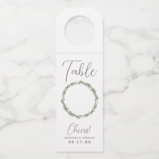 Waterverf Laurel Wreath Trouwtafel Nummer Flessenhanger (Voorkant)