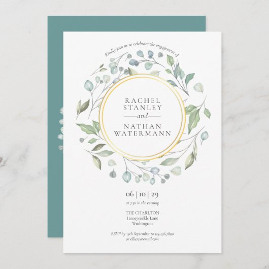 Waterverf Lauwerkrans Gouden Verlovingsfeest Kaart (Voorkant / Achterkant)