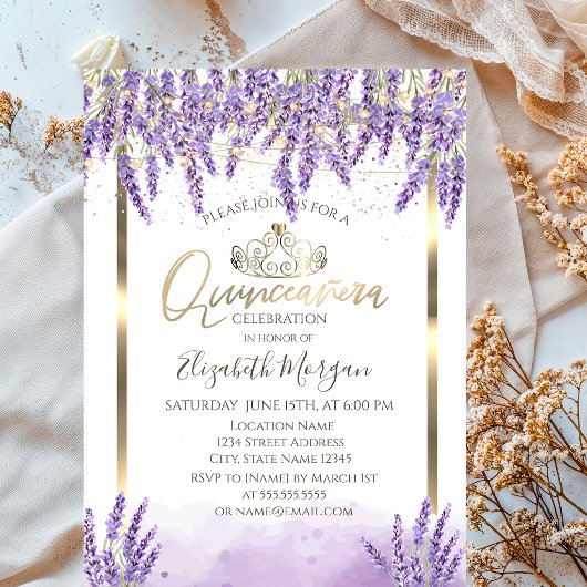 Waterverf Lavanda, Lichtslingers Quinceanera Kaart