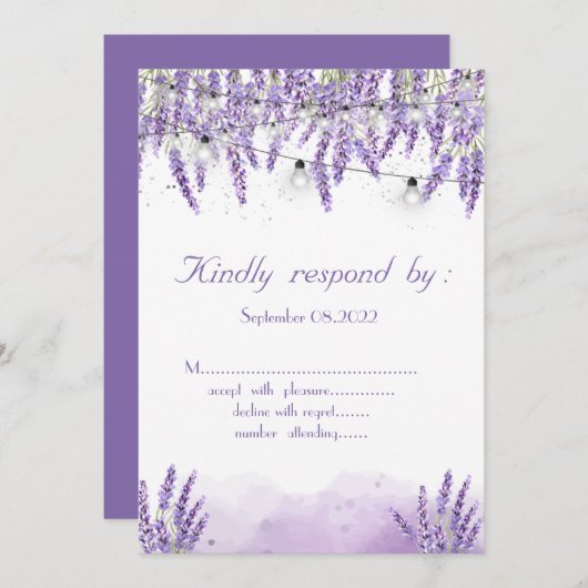 Waterverf Lavander String Lights Kaart (Voorkant / Achterkant)