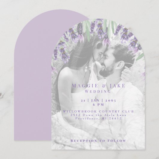 Waterverf Lavendel B/W Foto Boogschutter bruiloft Kaart (Voorkant / Achterkant)