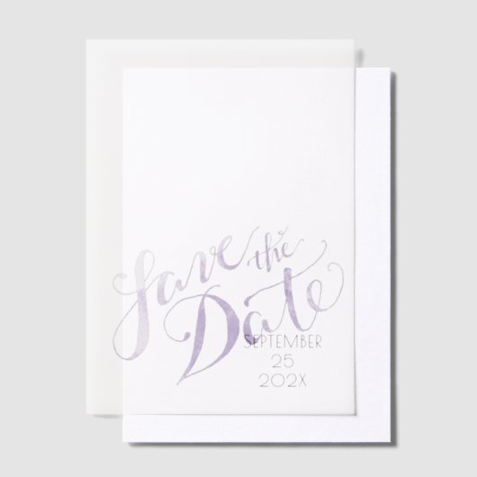 Waterverf Lavendel Bewaar de datum Overlay Vellum Uitnodigingen (Offset)