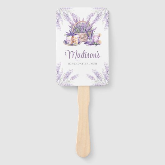 Waterverf Lavendel Birthday Brunch aangepaste foto Handwaaier (Voorkant)