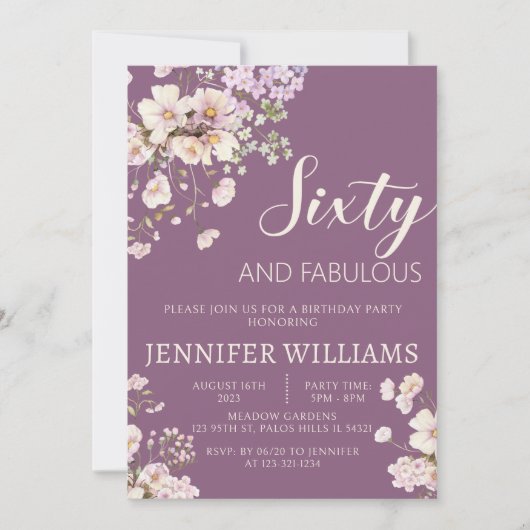 Waterverf Lavendel Bloemen 60e 60s Verjaardag Kaart (Voorkant)