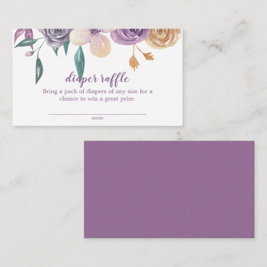 Waterverf Lavendel Bloemen Baby Luier Raffle Informatiekaartje (Voorkant / Achterkant)