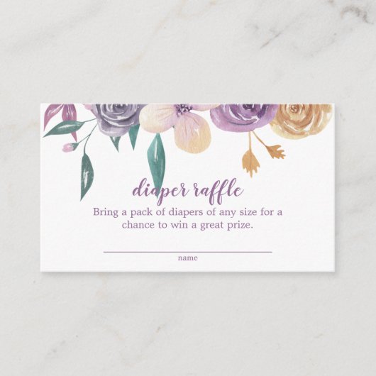 Waterverf Lavendel Bloemen Baby Luier Raffle Informatiekaartje (Voorkant)