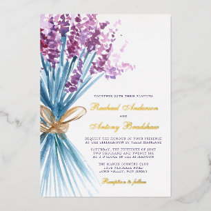 Waterverf Lavendel Bloemen Bruiloft Folie Uitnodiging