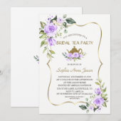 Waterverf Lavendel Bloemen Gouden Bruilofts Theepa Kaart (Voorkant / Achterkant)