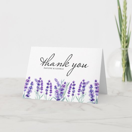 Waterverf Lavendel Bloemen Lente Bruiloft Bedankkaart (Voorkant)