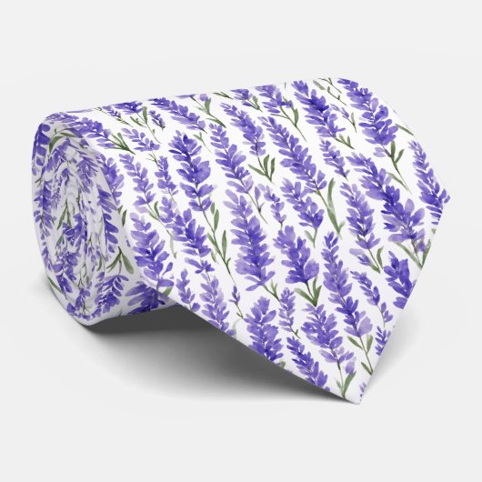 Waterverf Lavendel Bloemen Patroon Stropdas (Opgerold)