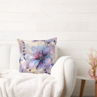 Waterverf Lavendel Bloemen Patroon Worp Kussen