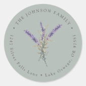 Waterverf Lavendel Bloemen Retouradres Ronde Sticker (Voorkant)