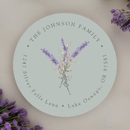 Waterverf Lavendel Bloemen Retouradres Ronde Sticker