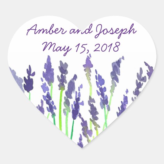 Waterverf Lavendel Bloemen Trouwdatum Hart Sticker (Voorkant)