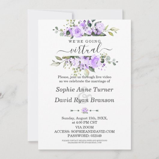 Waterverf Lavendel Bloemen Virtuele Trouwdag Kaart (Voorkant)