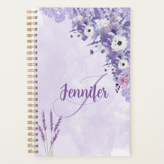 Waterverf Lavendel Bloemengordelmonogram Planner (Voorkant)