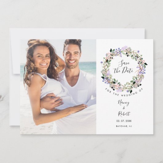 Waterverf Lavendel Bloemige Elegante Script Foto Save The Date (Voorkant)