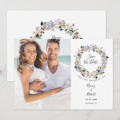 Waterverf Lavendel Bloemige Elegante Script Foto Save The Date (Voorkant / Achterkant)