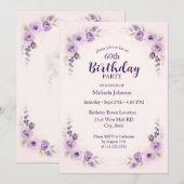 Waterverf Lavendel Blush Roos 60ste verjaardag Kaart (Voorkant / Achterkant)