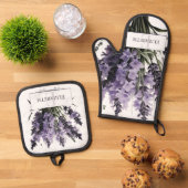 Waterverf lavendel boeket gepersonaliseerd ovenwant & pannenlap set (Top down)