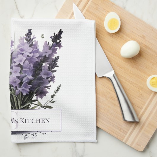 Waterverf lavendel boeket gepersonaliseerd theedoek (Quarter Fold)