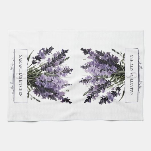 Waterverf lavendel boeket gepersonaliseerd theedoek (Horizontaal)