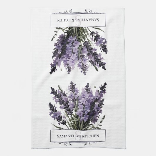 Waterverf lavendel boeket gepersonaliseerd theedoek (Verticaal)