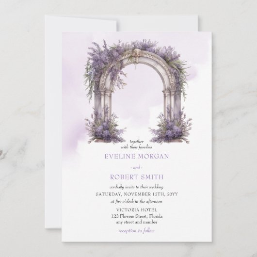 Waterverf lavendel boog bruiloft uitnodiging (Voorkant)