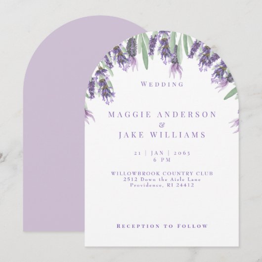 Waterverf lavendel boogbruiloft kaart (Voorkant / Achterkant)