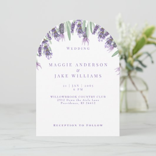 Waterverf lavendel boogbruiloft kaart (Staand voorkant)