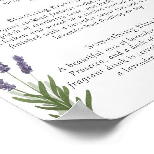 Waterverf Lavendel Bruids Handtekening Drinken Men Poster (Hoek)