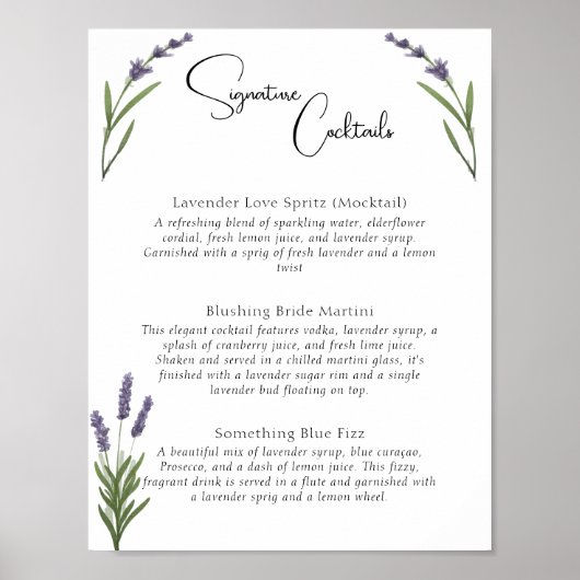Waterverf Lavendel Bruids Handtekening Drinken Men Poster (Voorkant)