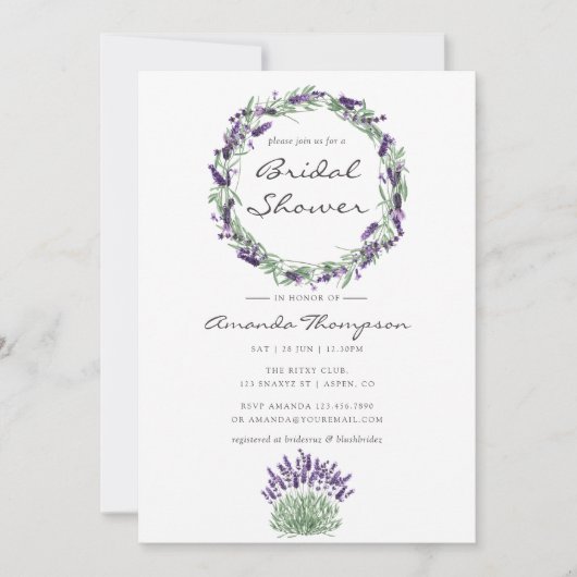Waterverf Lavendel Bruidsdouche Uitnodiging (Voorkant)