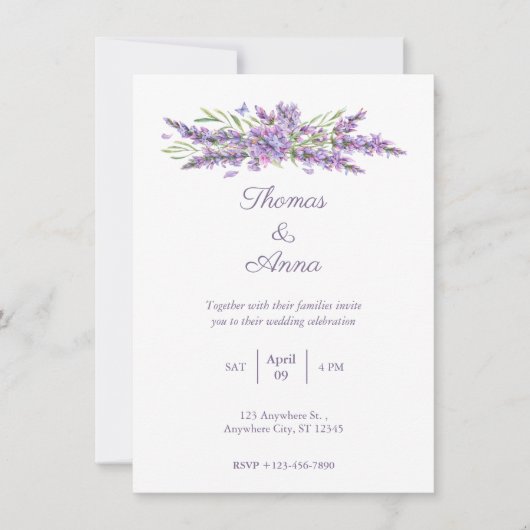Waterverf Lavendel Eenvoudige Huwelijksuitnodiging Kaart (Voorkant)