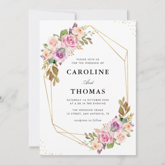 waterverf Lavendel en blush geometrische bruiloft Kaart (Voorkant)