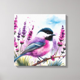 Waterverf Lavendel en Chickadee Canvas Afdruk