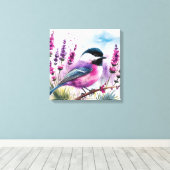 Waterverf Lavendel en Chickadee Canvas Afdruk (Insitu (Houten vloer))