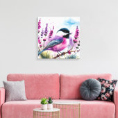 Waterverf Lavendel en Chickadee Canvas Afdruk (Insitu (Woonkamer))