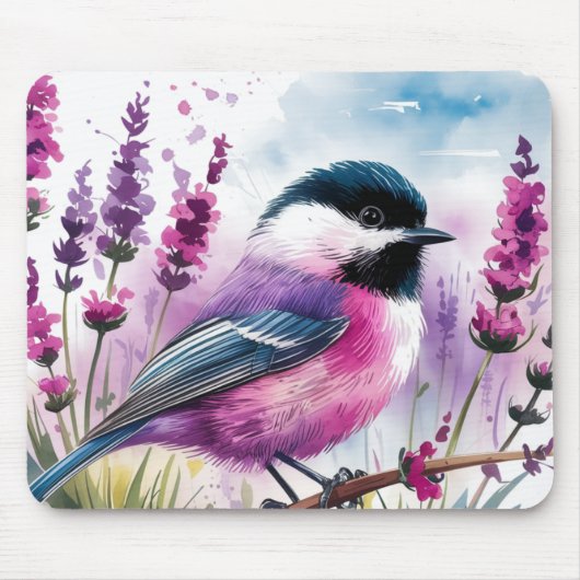 Waterverf Lavendel en Chickadee Muismat (Voorkant)