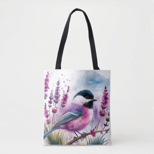 Waterverf Lavendel en Chickadee Tote Bag (Voorkant)