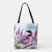 Waterverf Lavendel en Chickadee Tote Bag (Achterkant)