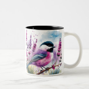 Waterverf Lavendel en Chickadee Tweekleurige Koffiemok