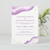 Waterverf lavendel en gouden geode bruiloft II Kaart (Staand voorkant)